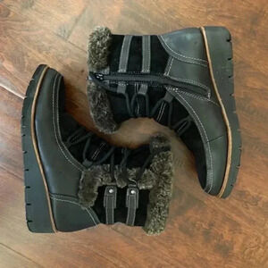 Earth Zurich Basel Black Leather And Faux Fur Boots Black Size 9